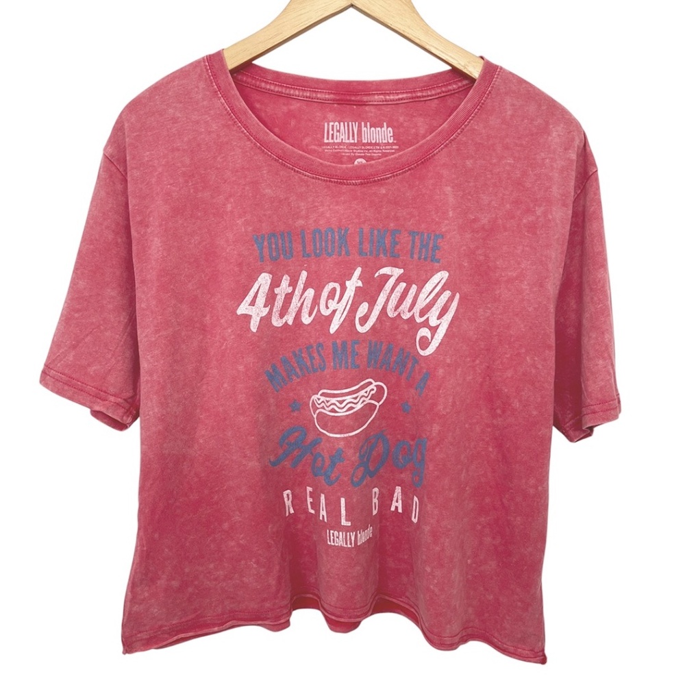 NWOT Legally Blonde Fourth of July Hot Dog Cropped T-Shirt Women's XL